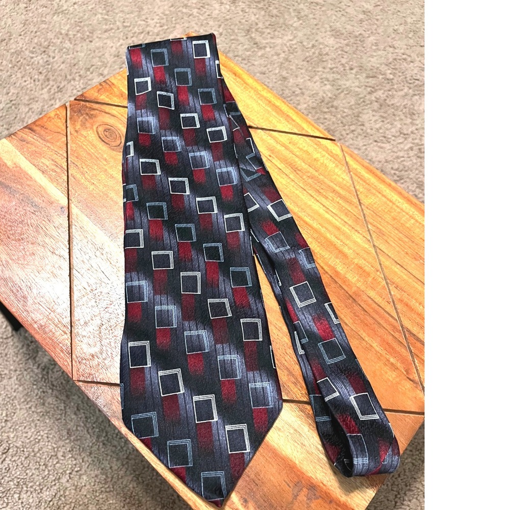 Pierre Cardin Mens Black Red Geometric Square Silk Tie